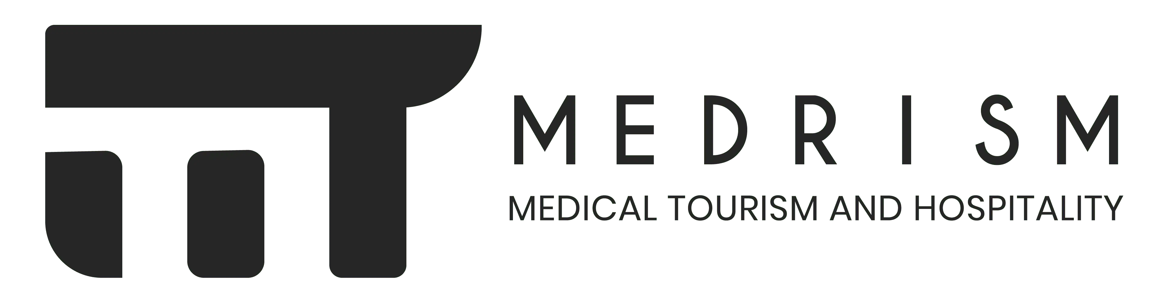 Logo horizontal blanco de Medrism, especialistas en turismo médico en España
